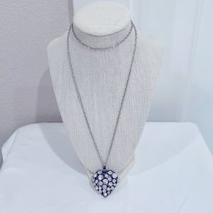 Silver Tone Fashion Jewelry Heart Pendant Chain Necklace